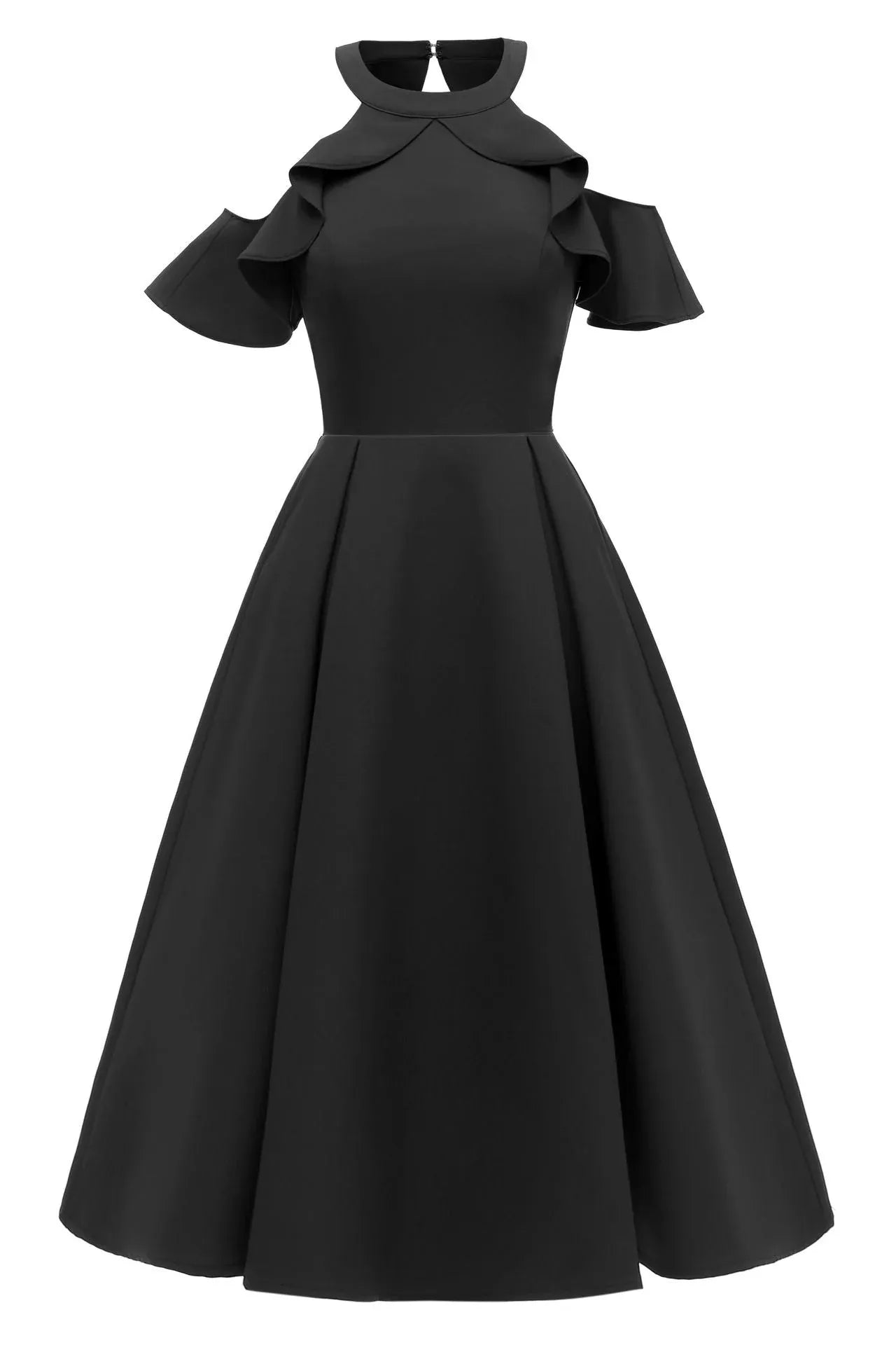 Chic A-Line Halter Neck Ruffle Black Short Homecoming Dress With Zipper Back