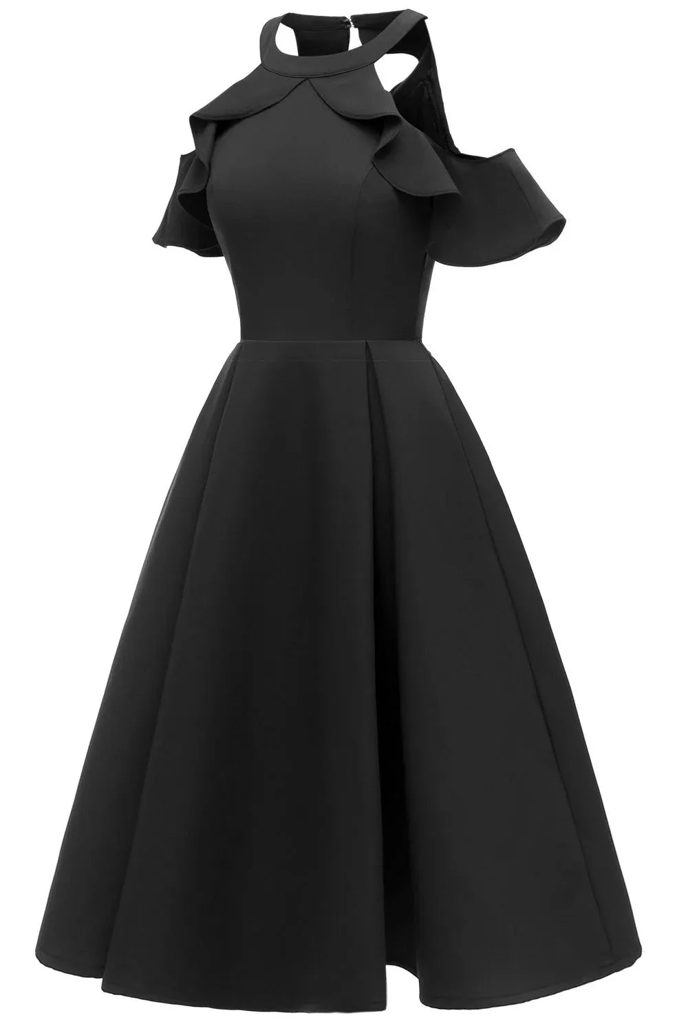 Chic A-Line Halter Neck Ruffle Black Short Homecoming Dress With Zipper Back