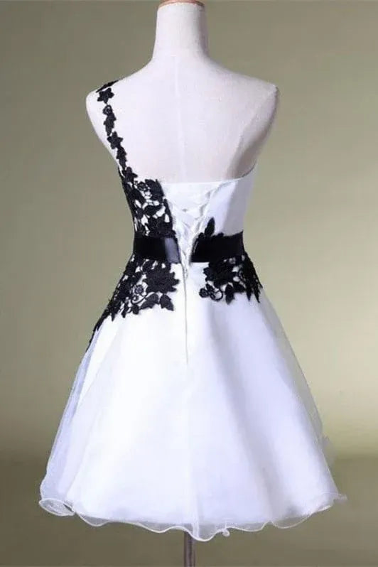 Chic A-Line One-Shoulder Lace-Up White Short Homecoming Dress With Appliques