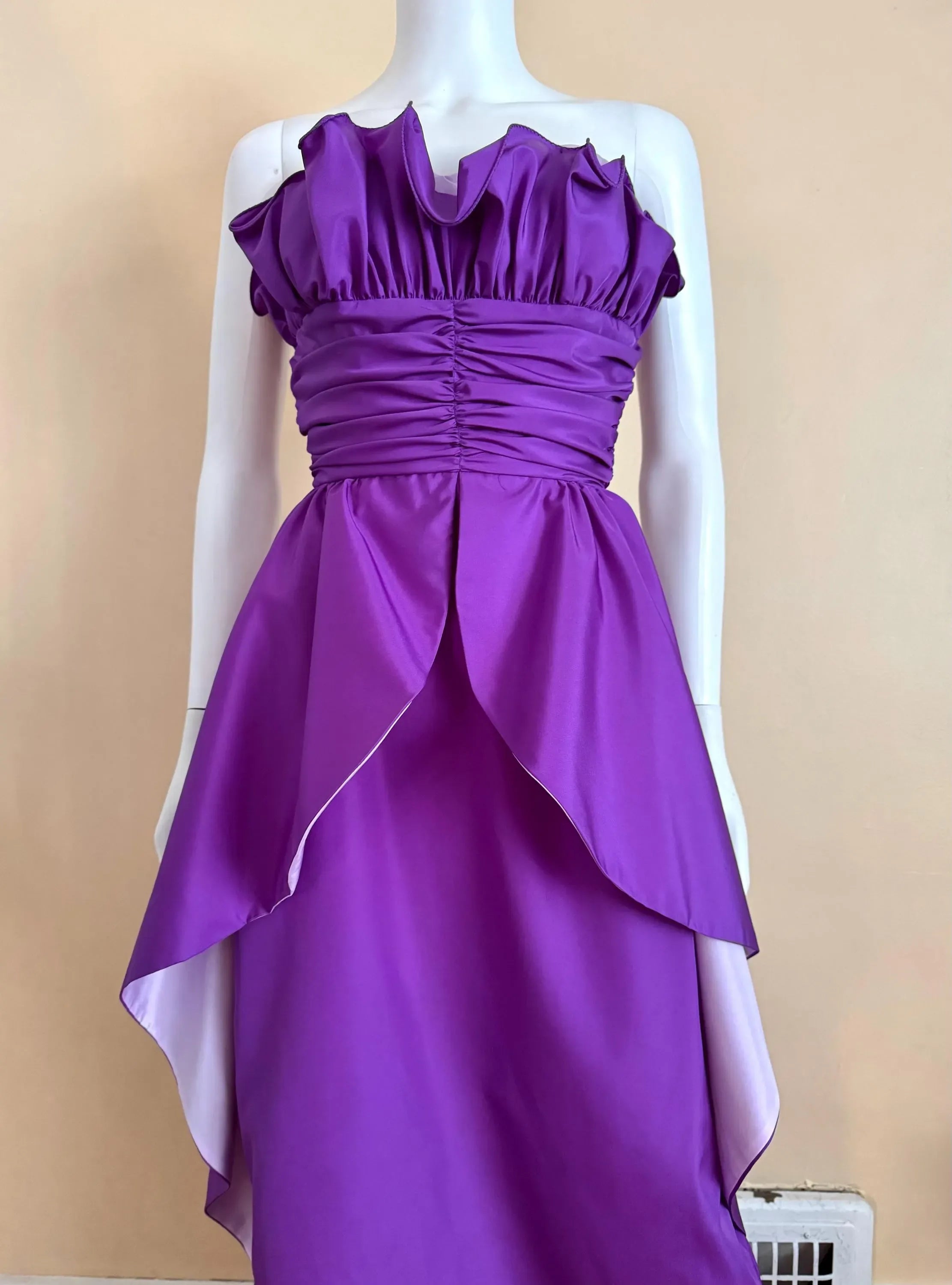 Chic A-Line Strapless Ruffled Ruched Purple Floor-Length Prom Dress Custom