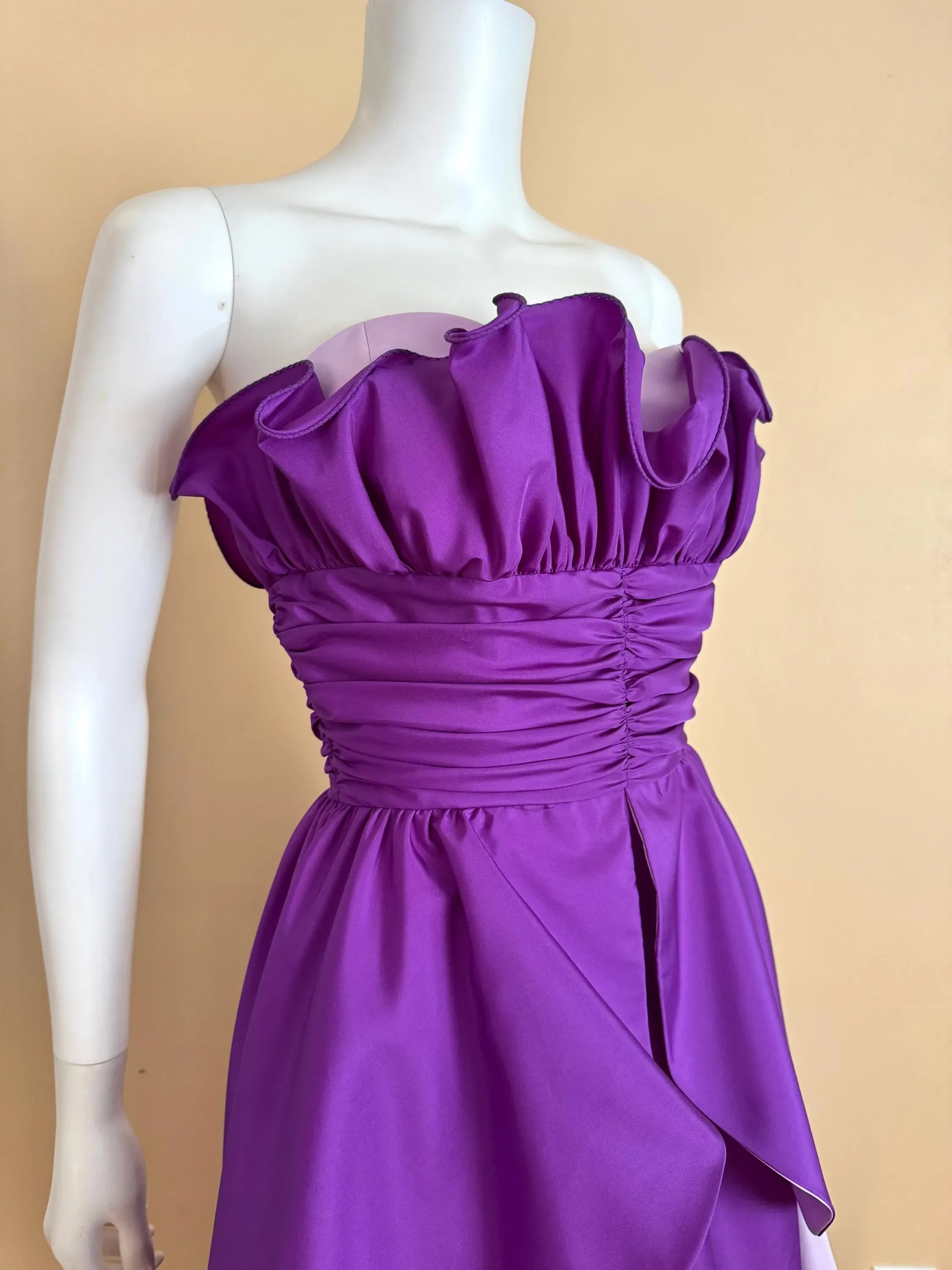 Chic A-Line Strapless Ruffled Ruched Purple Floor-Length Prom Dress Custom