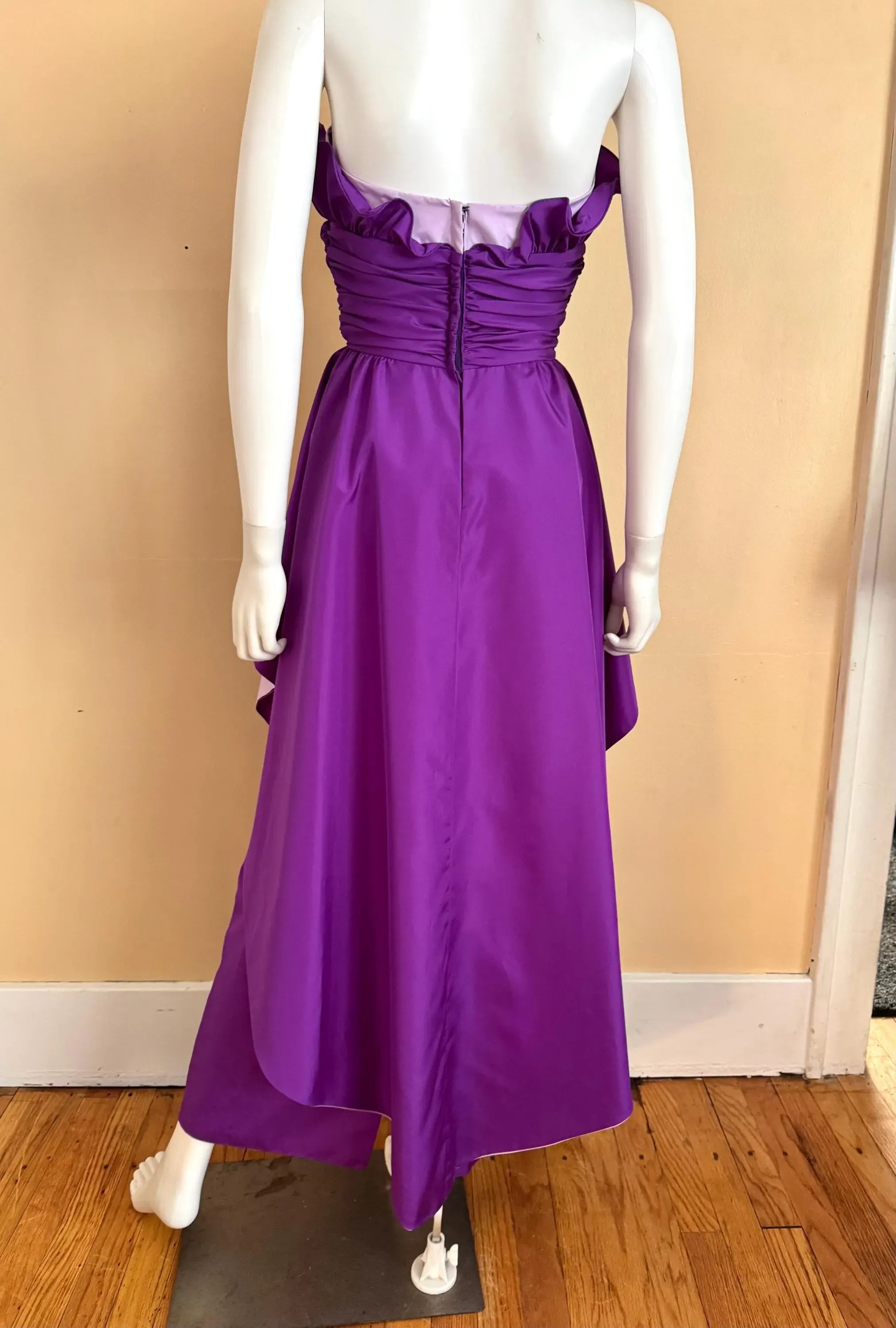 Chic A-Line Strapless Ruffled Ruched Purple Floor-Length Prom Dress Custom