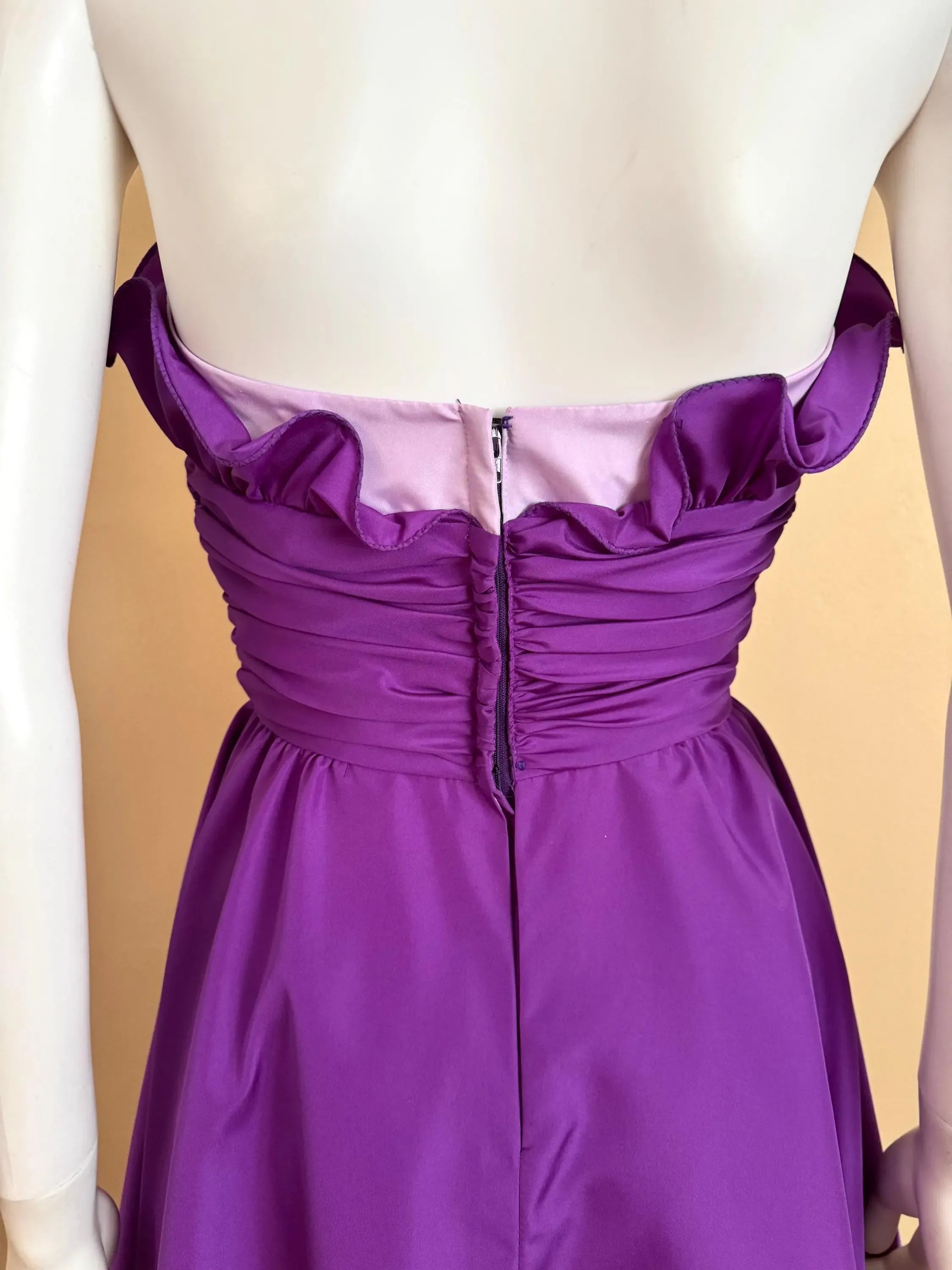 Chic A-Line Strapless Ruffled Ruched Purple Floor-Length Prom Dress Custom