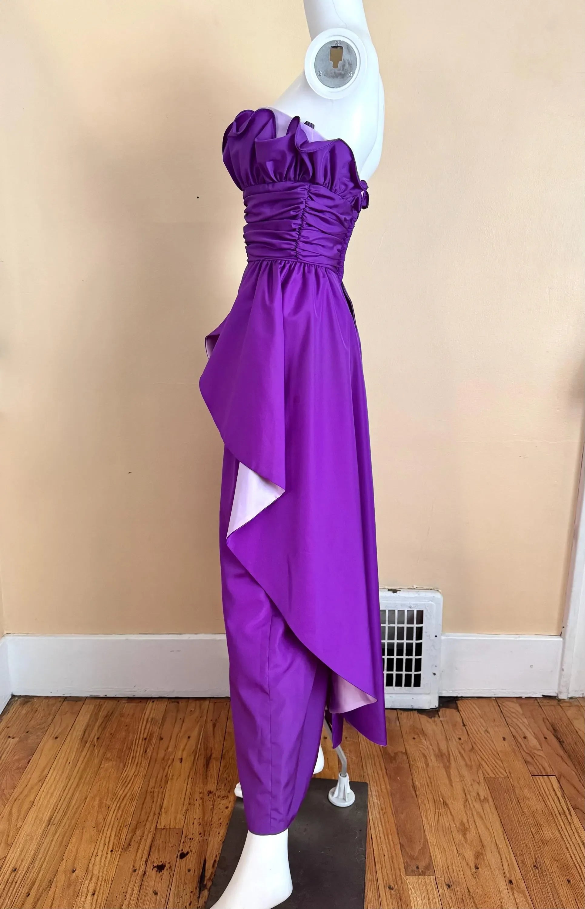 Chic A-Line Strapless Ruffled Ruched Purple Floor-Length Prom Dress Custom
