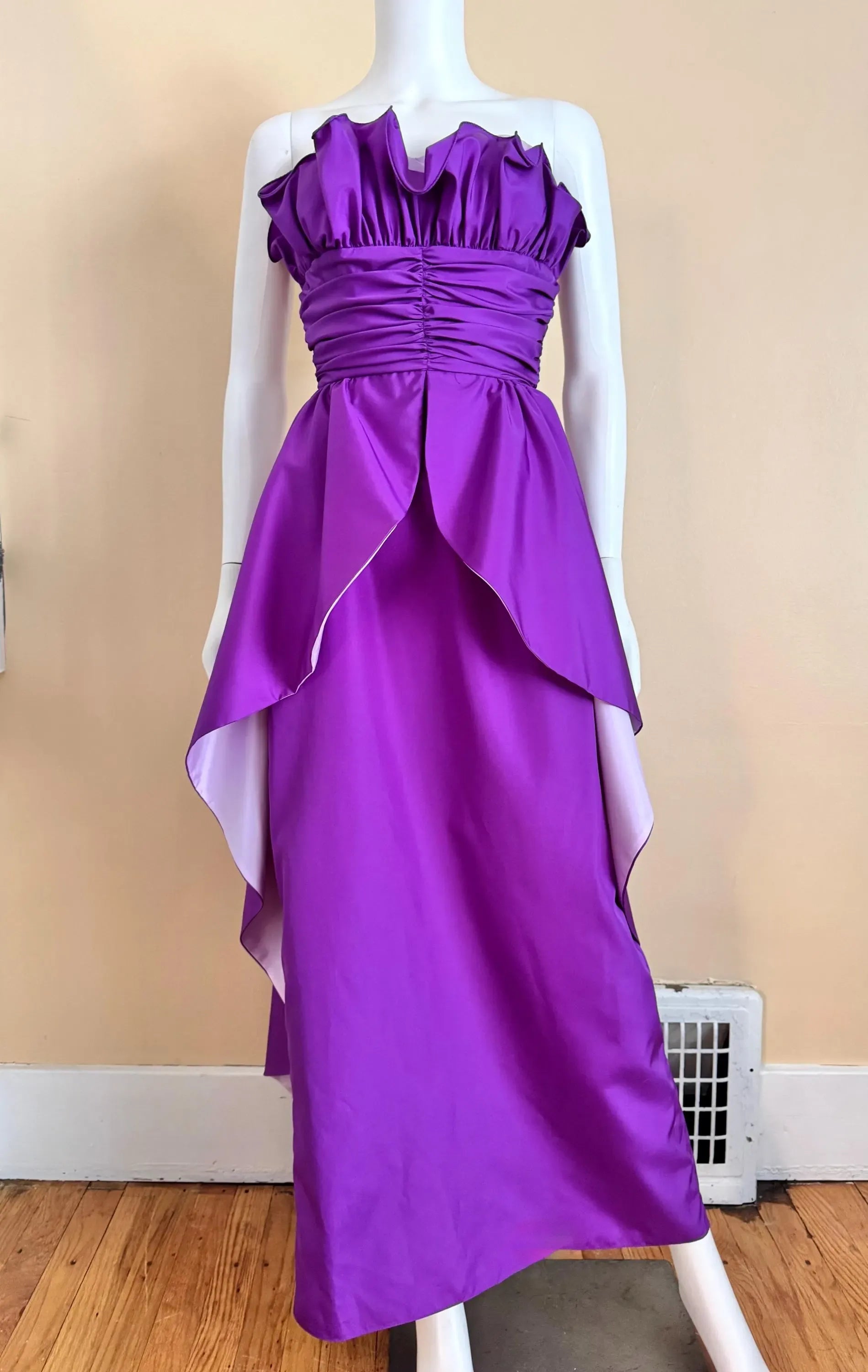 Chic A-Line Strapless Ruffled Ruched Purple Floor-Length Prom Dress Custom