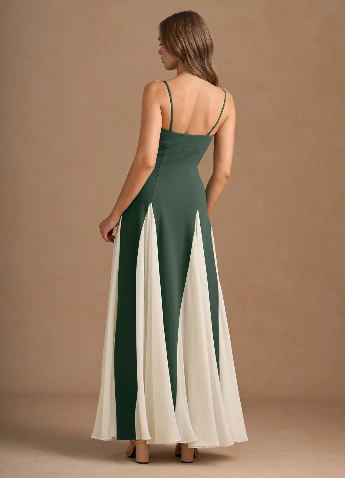Chic A-line Spaghetti Straps Chiffon White And Eucalyptus Maxi Prom Dress