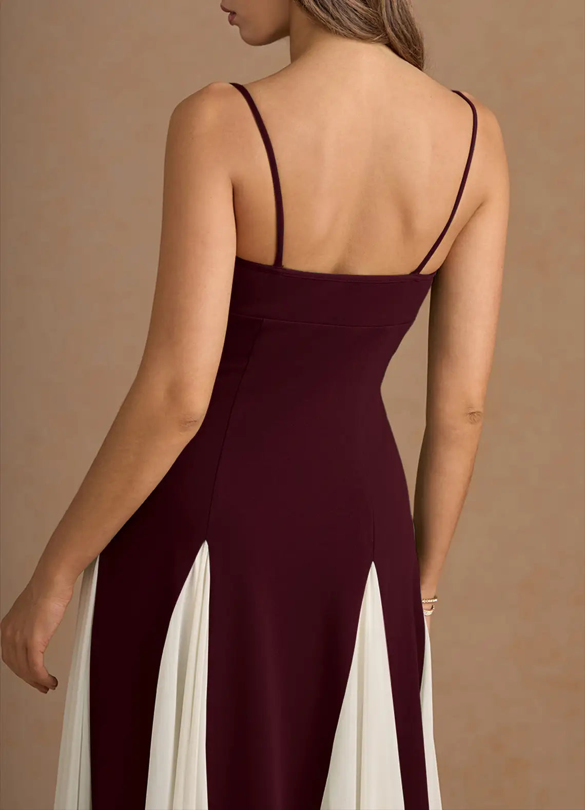 Chic A-line Spaghetti Straps Chiffon White And Wine Maxi Prom Dress