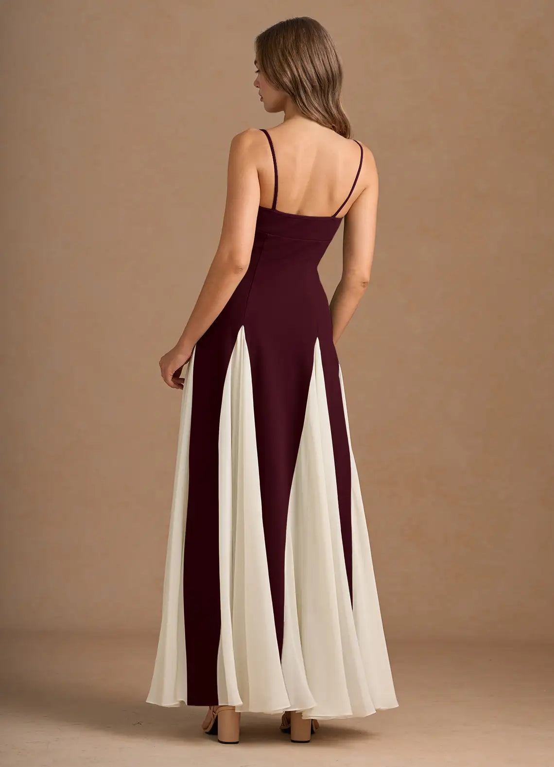 Chic A-line Spaghetti Straps Chiffon White And Wine Maxi Prom Dress