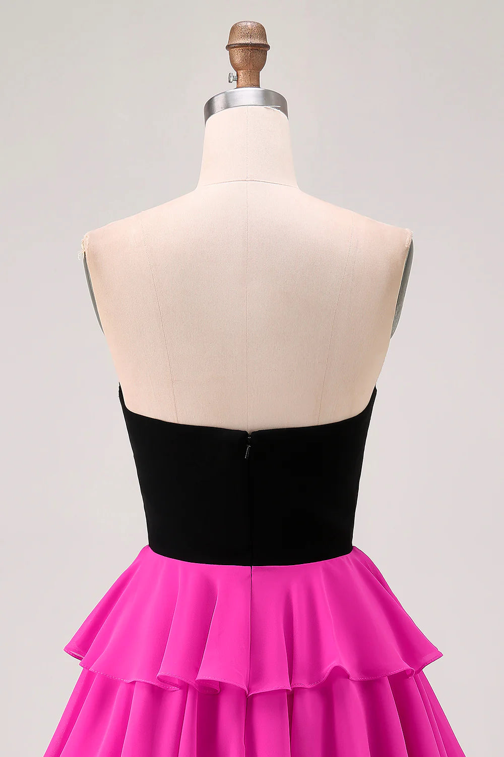 Chic Black Fuchsia Tulle Tiered Pleated Strapless A Line Cut Out Short Homecoming Dress