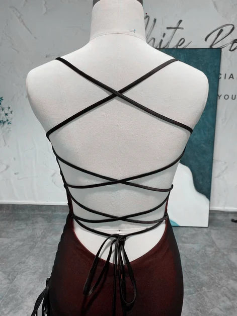 Chic Black and Red Cross A-line Floor Length Back Party Dress Black and Red Wedding Party Dress