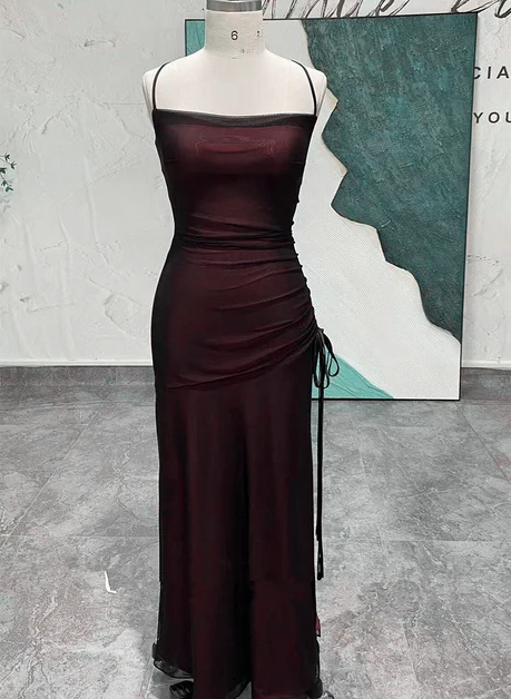 Chic Black and Red Cross A-line Floor Length Back Party Dress Black and Red Wedding Party Dress