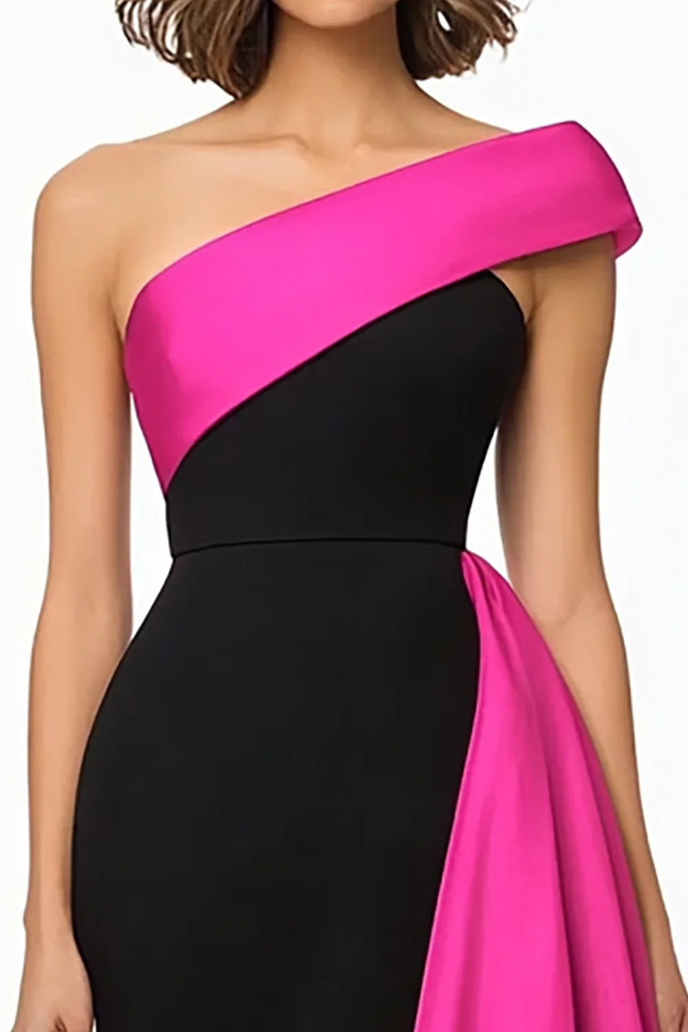 Chic Black and White One Shoulder Ruffled Floor LengthEvening Dress Chic Prom Dress