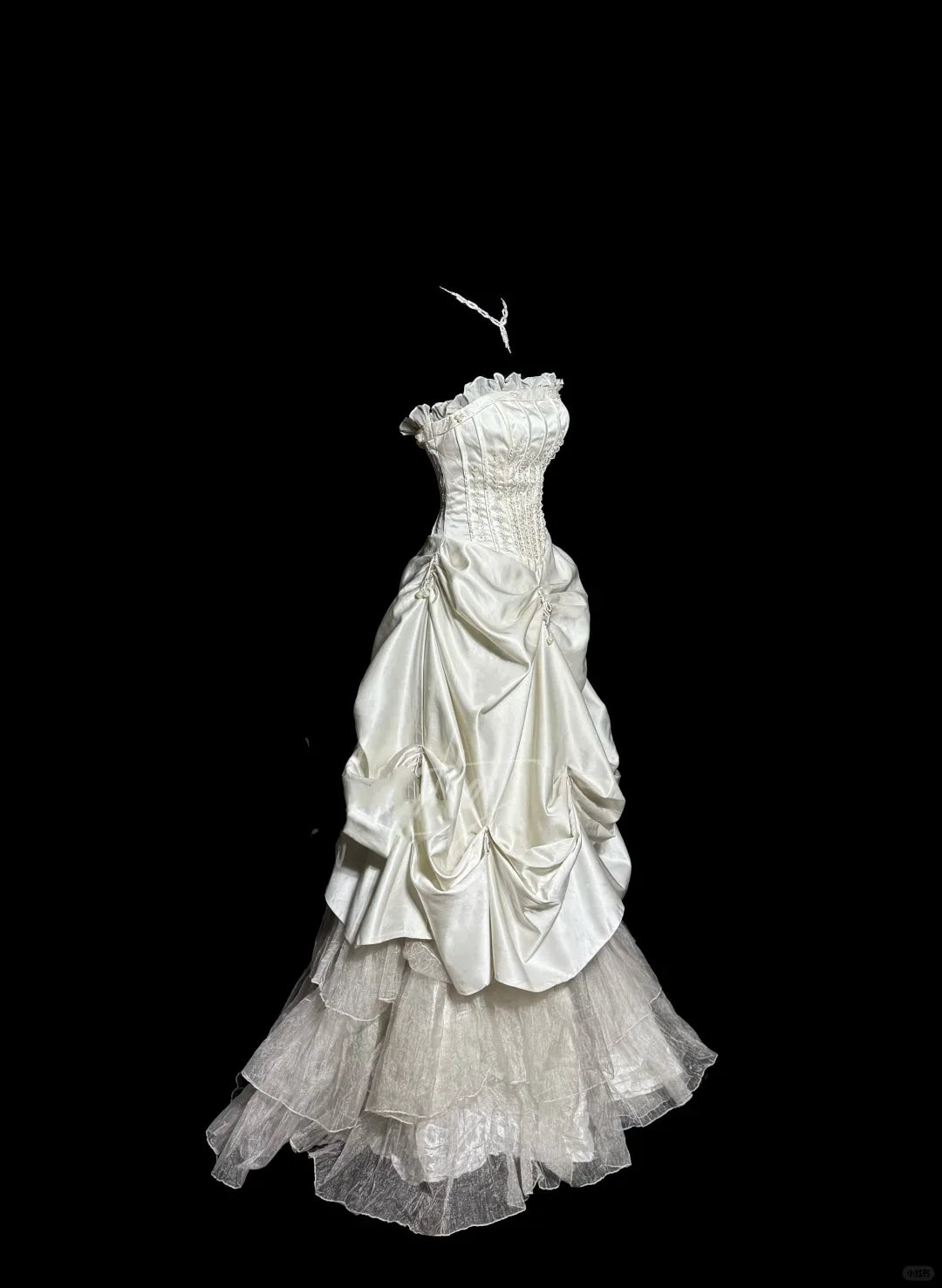 Chic Ivory Taffeta Tulle With Beaded Pleated Strapless Long Wedding Dress Bridal Dresses