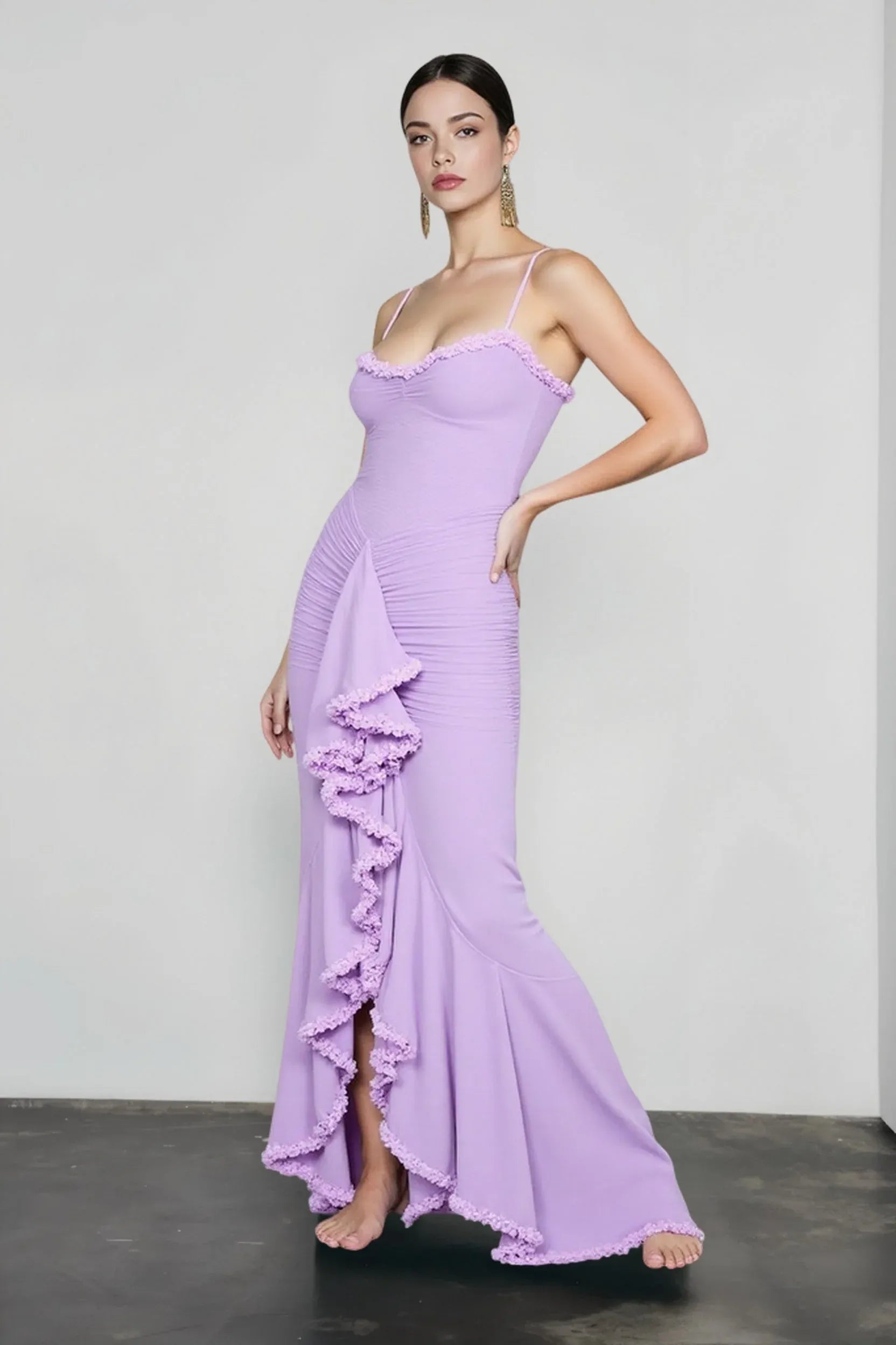 Chic Mermaid Spaghetti Straps Ruffle Sky Blue Long Vacation Prom Dress For Women
