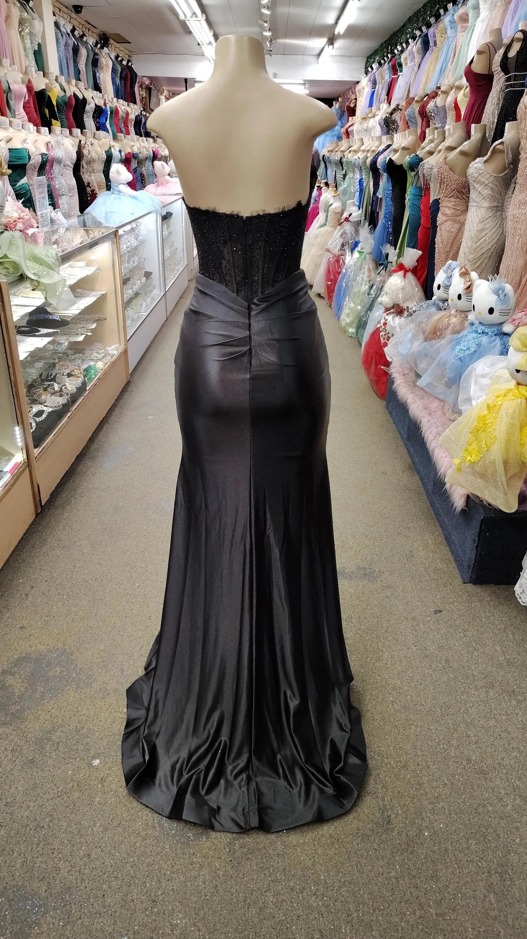 Chic Mermaid Strapless Corset Beaded Lace Satin Black Long Evening Dress For Women