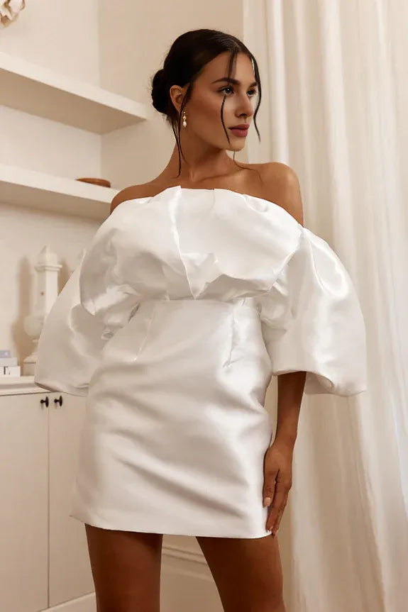 Chic Off shoulder Puffed Neckline Magenta Mini Homecoming Dress Party Dress