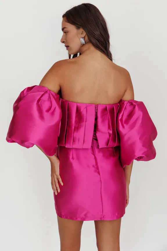 Chic Off shoulder Puffed Neckline Magenta Mini Homecoming Dress Party Dress