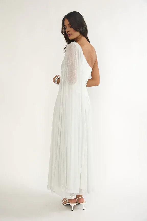 Chic One-Shoulder Drape Blue Maxi Evening Dress Party Dress For Women