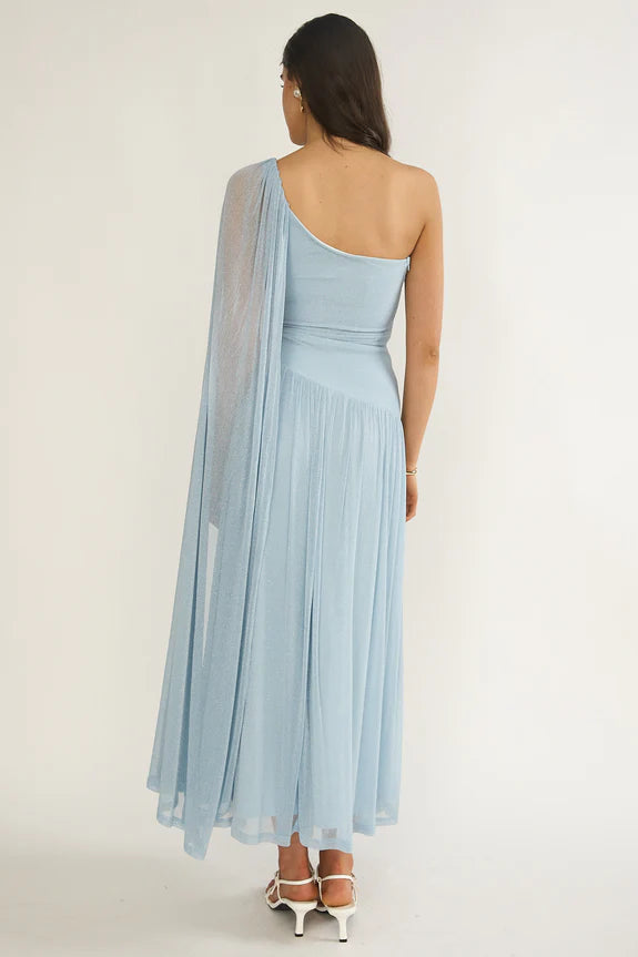 Chic One-Shoulder Drape Blue Maxi Evening Dress Party Dress For Women