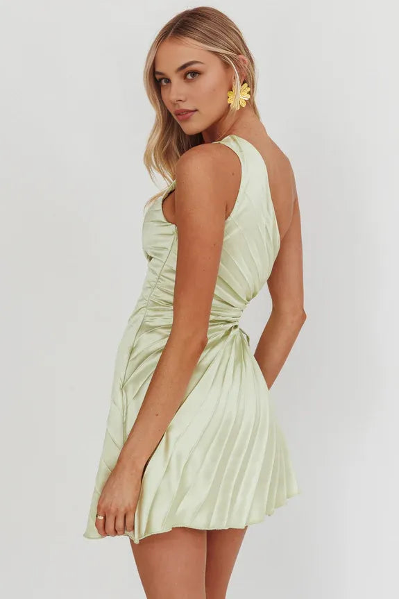 Chic One-Shoulder Pleat Cutout Apple Mini Homecoming Dress For Sale