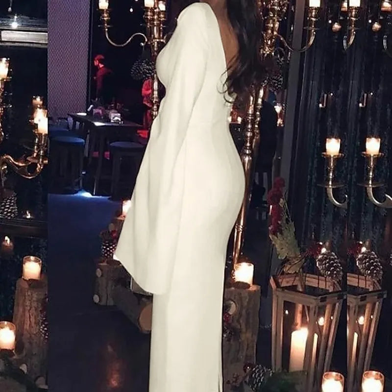 Chic Sheath Bateau-Neck Cape Sleeve Cutout Back Ivory Midi Prom Dress For Women Ready To Ship