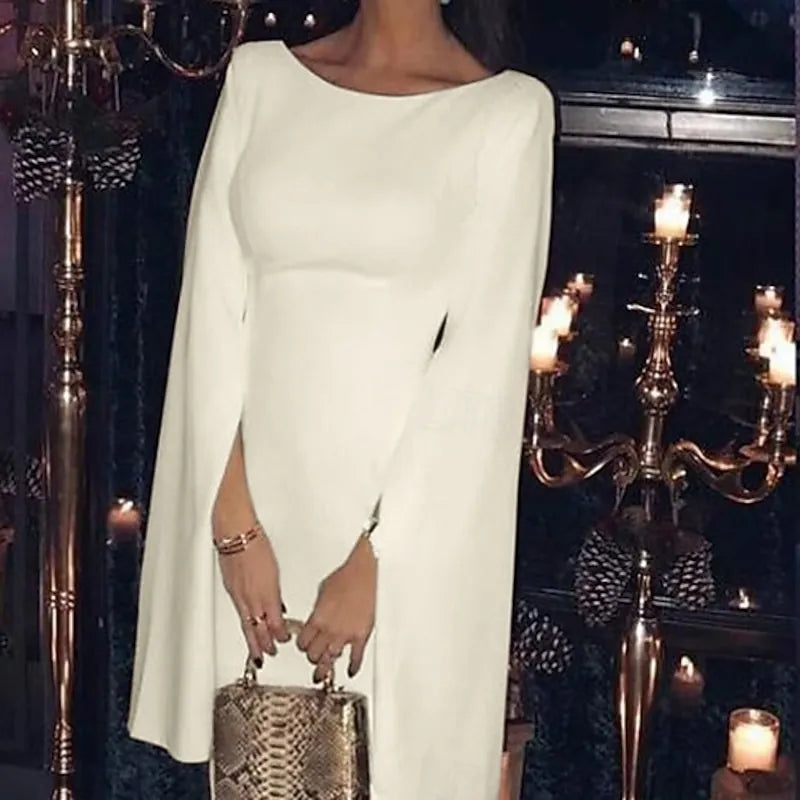 Chic Sheath Bateau-Neck Cape Sleeve Cutout Back Ivory Midi Prom Dress For Women Ready To Ship