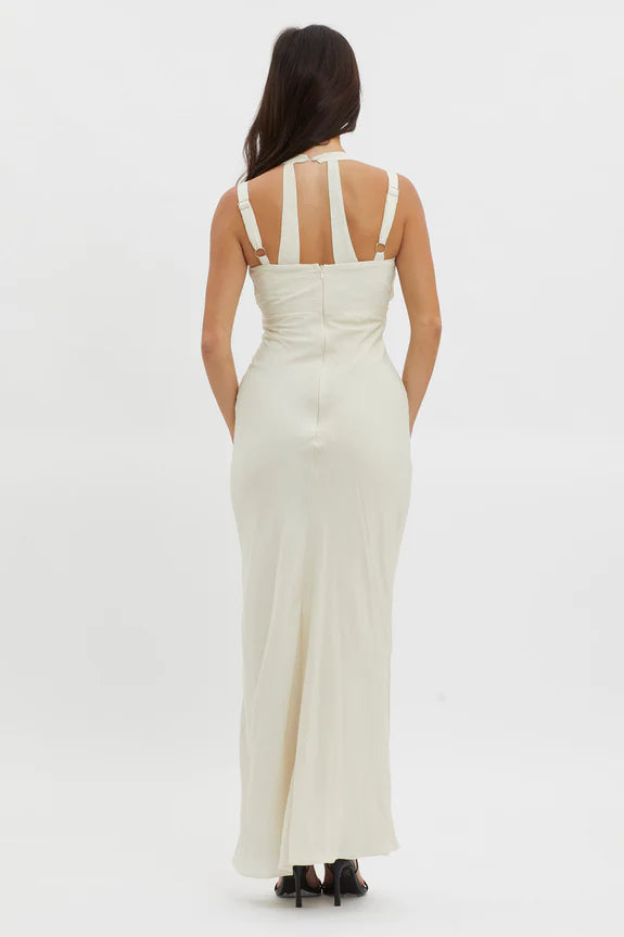 Chic V Neck Twist Bodice Multi-Strap Oyster Evening Dress Party Dress