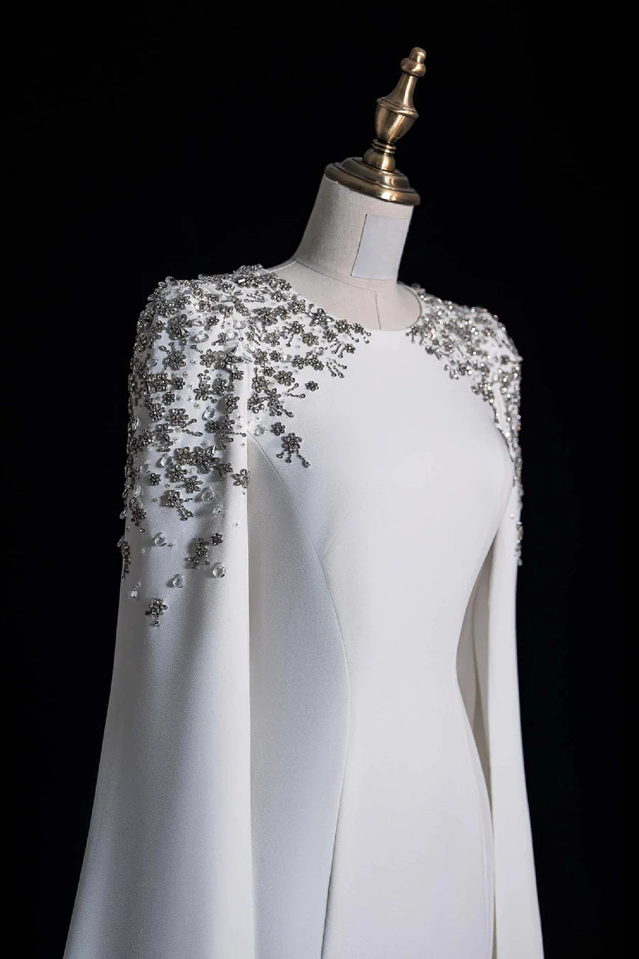 Chic White Scoop Neckline Beading Long Sleeve Long Prom Dress Party Dress