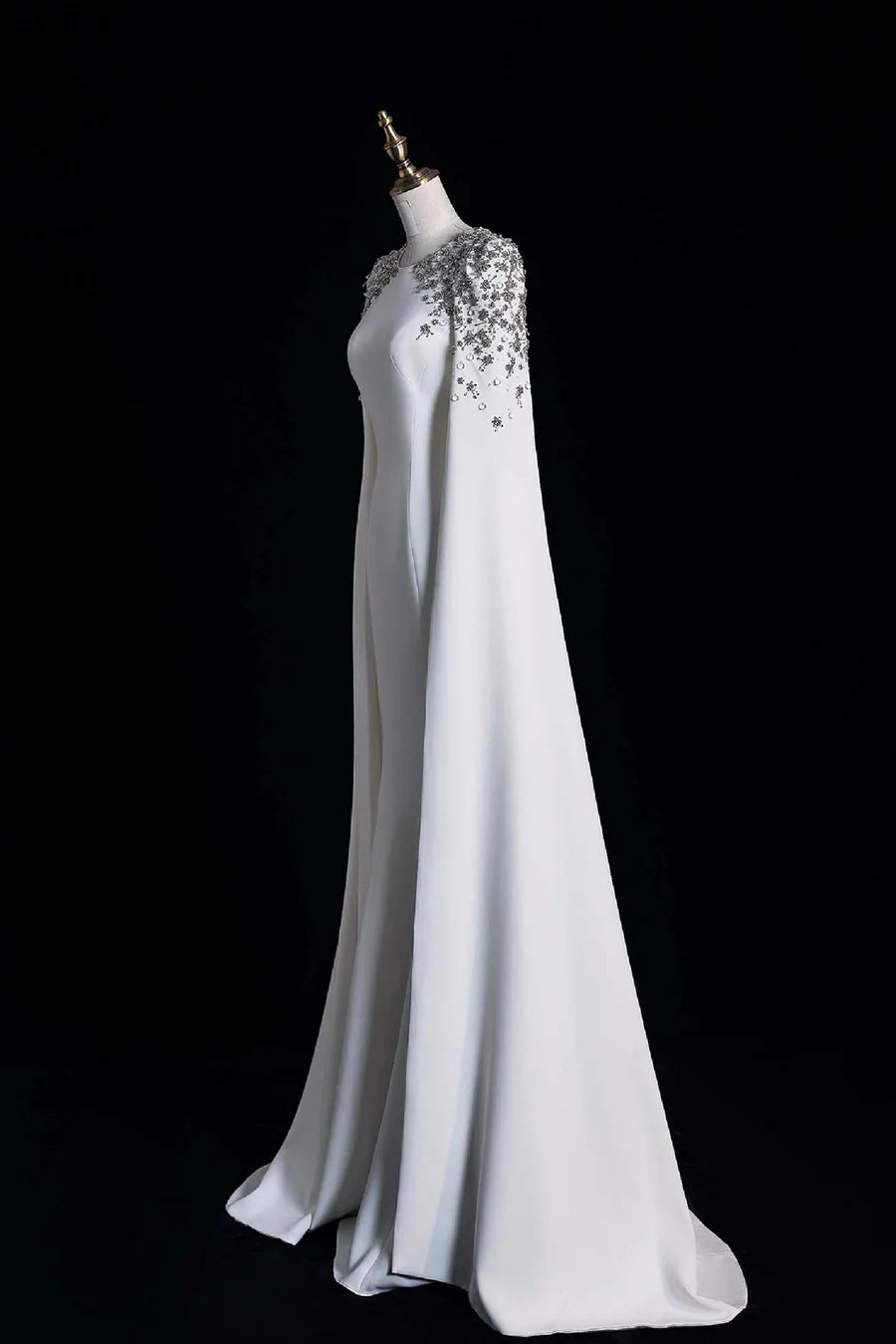 Chic White Scoop Neckline Beading Long Sleeve Long Prom Dress Party Dress