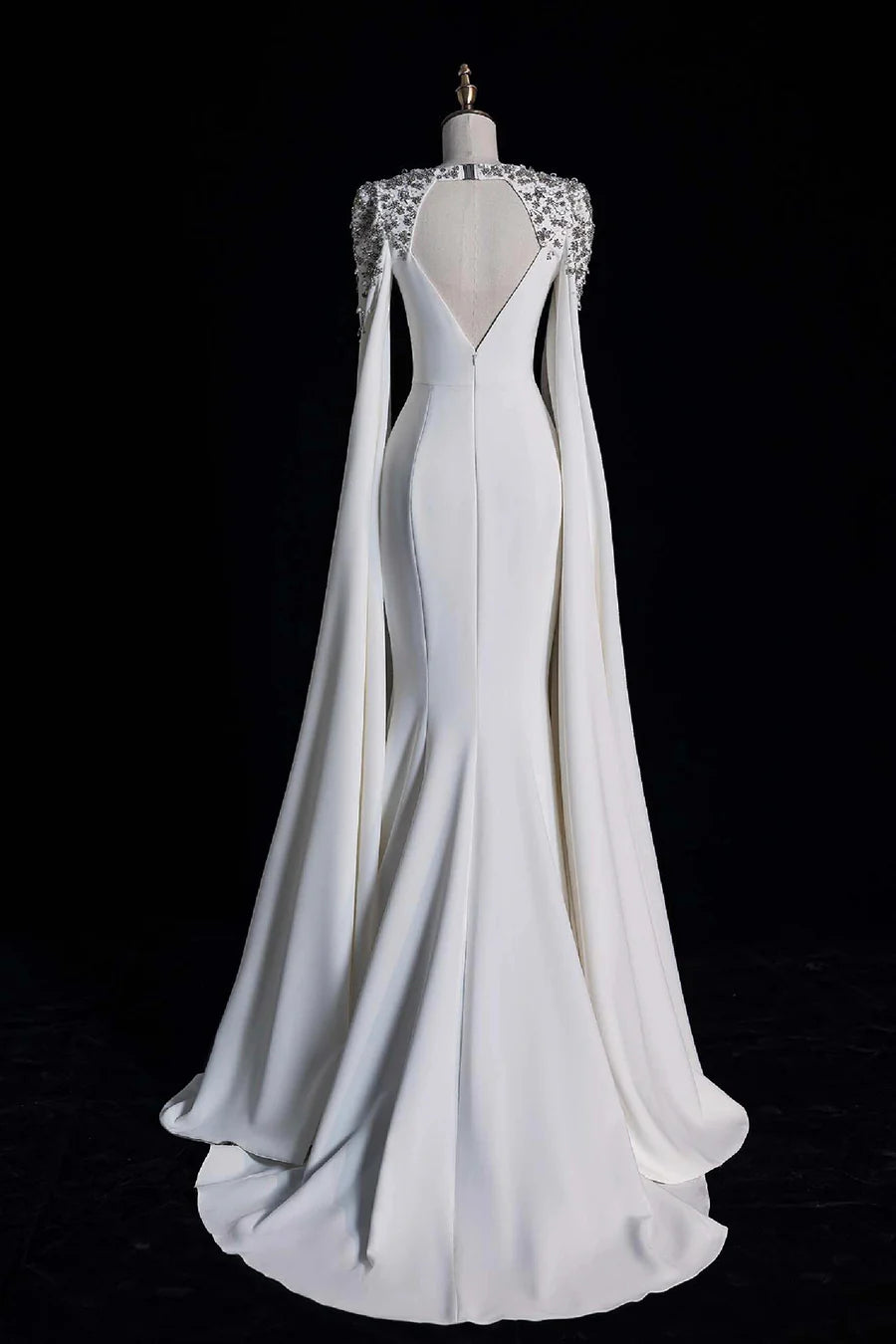 Chic White Scoop Neckline Beading Long Sleeve Long Prom Dress Party Dress