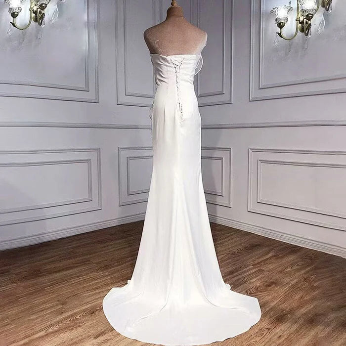 Chic White Sequin With Beaded Strapless High Split Long Prom Dress Discount Long Party Dress