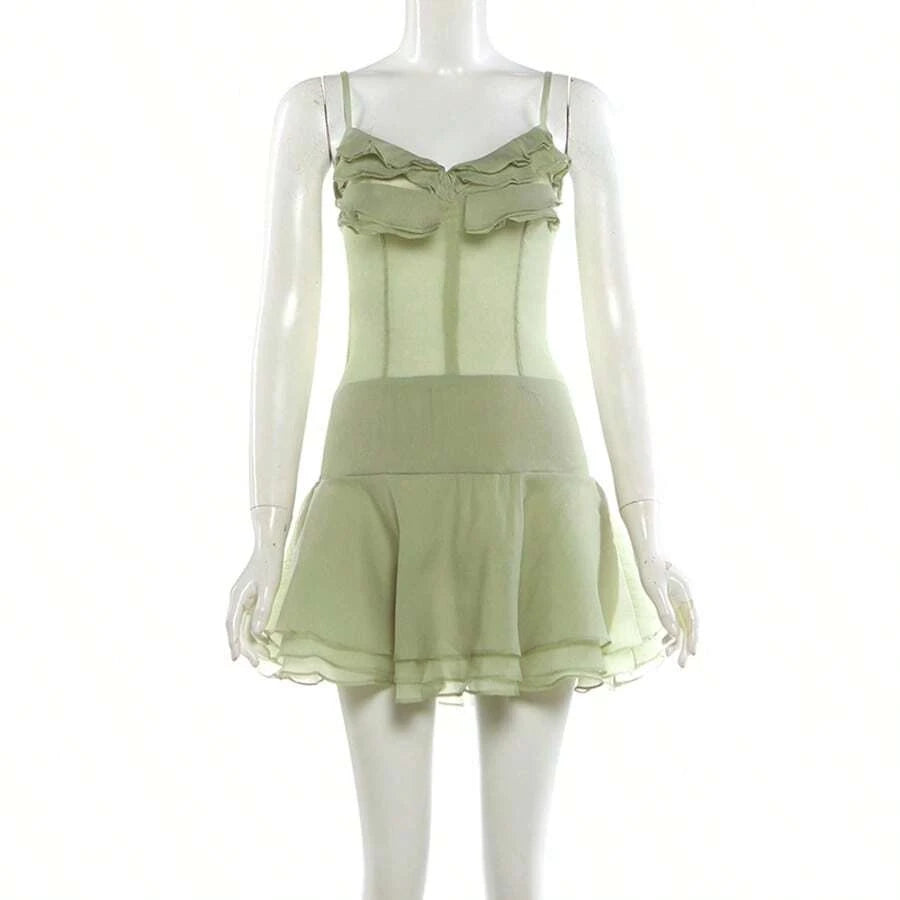 Chic A-Line Sweetheart Tiered Ruffled Corset Sage Green Mini Homecoming Dresses