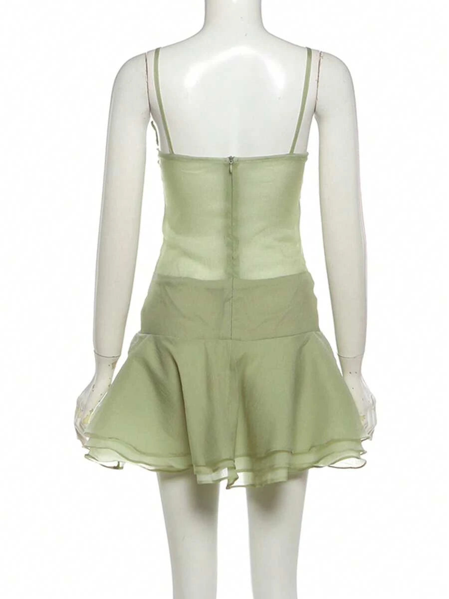 Chic A-Line Sweetheart Tiered Ruffled Corset Sage Green Mini Homecoming Dresses