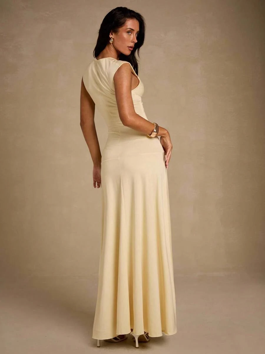Chic A-Line Sweetheart Twisted Flowy Light Yellow Floor-Length Prom Dress