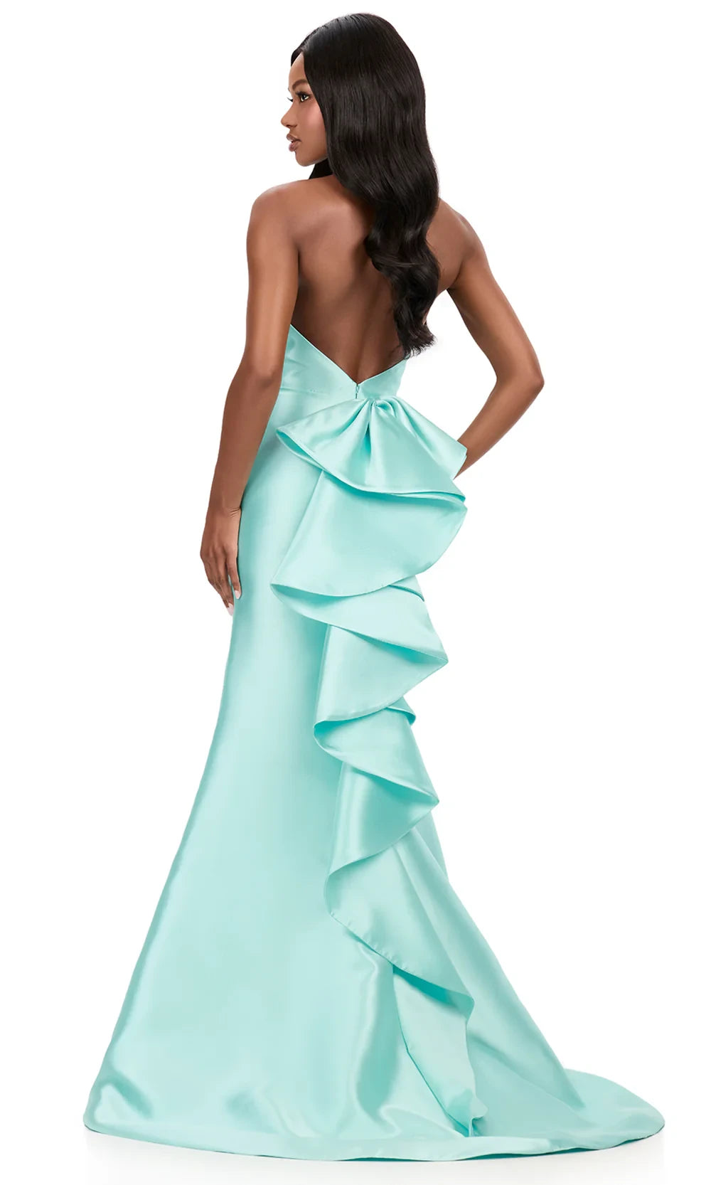 Chic Mermaid Halter Deep-V High-Slit Ruffled-Back Aqua Floor-Length Prom Dress