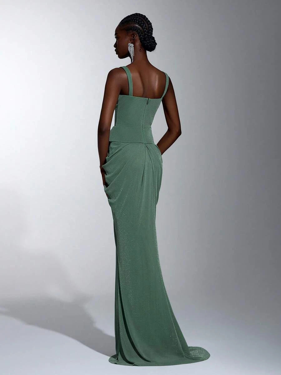 Chic Mermaid Sweetheart Draped Shimmering Sage Green Floor-Length Prom Dress