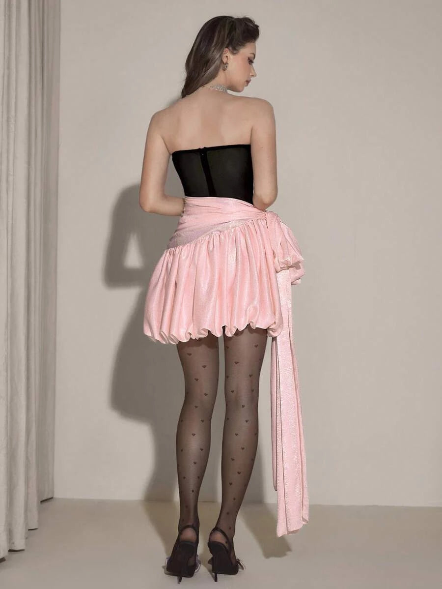 Chic Sweetheart Strapless Corset Bubble Pink Short Homecoming Dress With Tie Waist