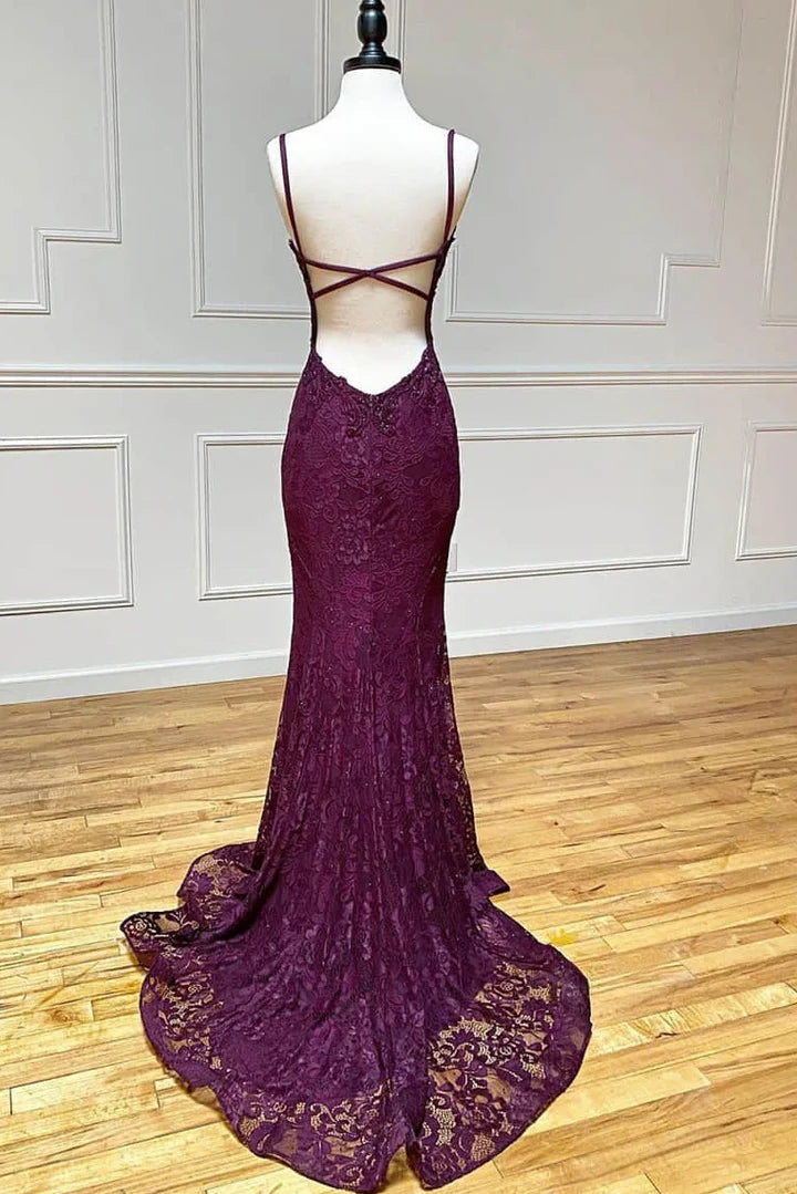 Classic Lace Appliques Strapless Mermaid Prom Dress with Slit（副本）