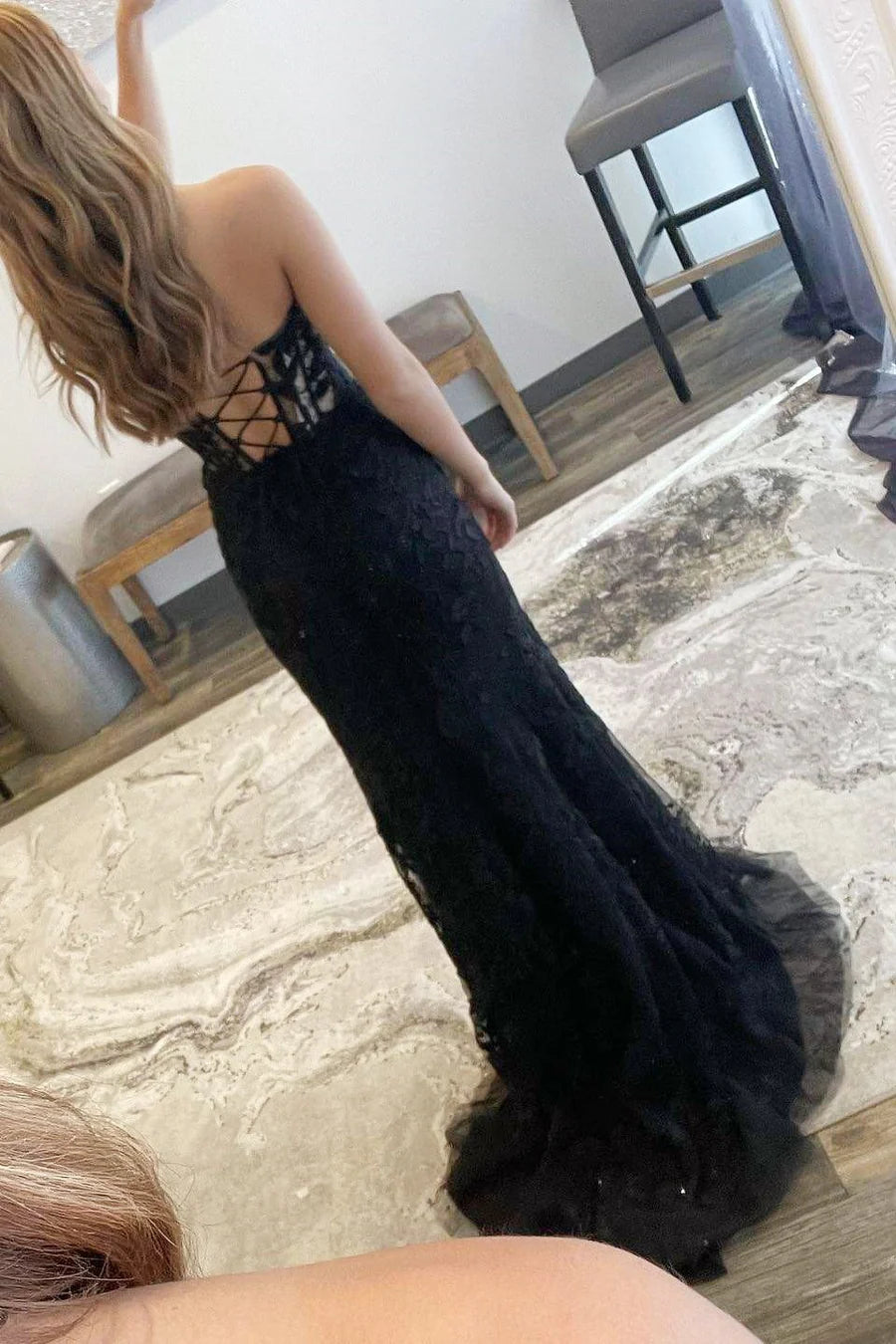 Classic Lace Appliques Strapless Mermaid Prom Dress with Slit