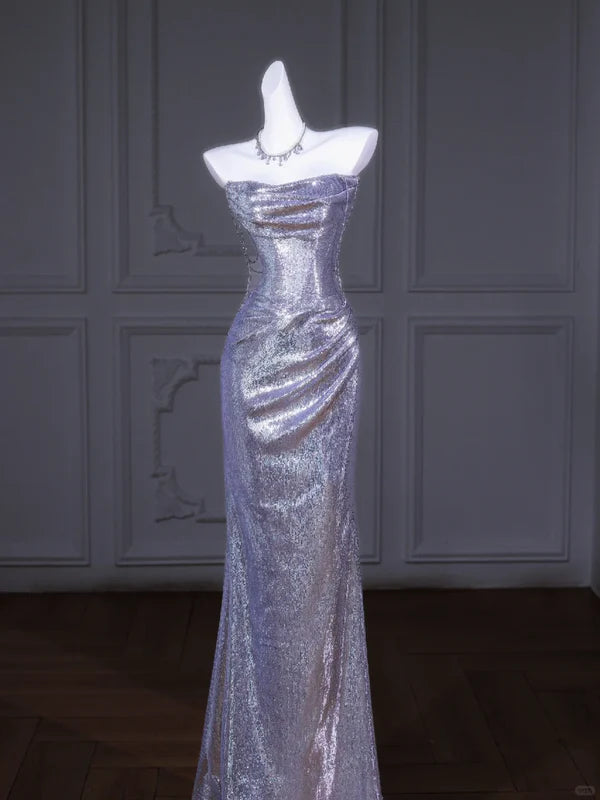 Classic Sequin Beaded Mermaid Strapless Pleated Long Prom Dress Affordable Party Dresses Graduation Dresses