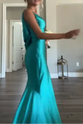 Classy Blue Satin A line V Neckline Sleeveless Open Back Floor Length Long Prom Dresses