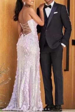 Classy Lilac Sequin Strapless Mermaid Sweetheart Neck Slit Long Evening Dress Prom Dresses