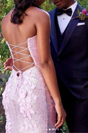 Classy Lilac Sequin Strapless Mermaid Sweetheart Neck Slit Long Evening Dress Prom Dresses