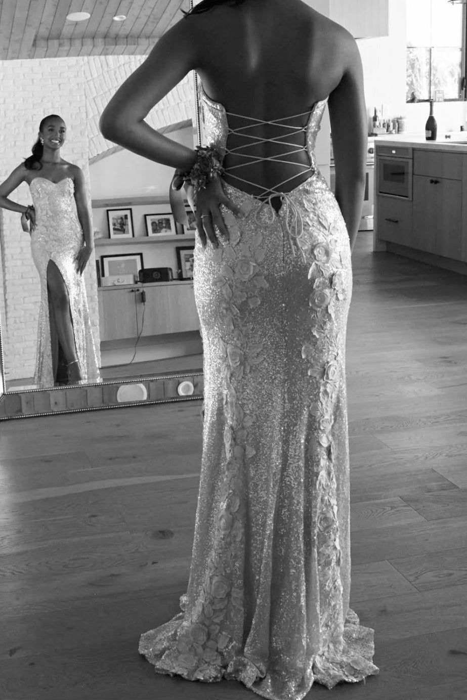 Classy Lilac Sequin Strapless Mermaid Sweetheart Neck Slit Long Evening Dress Prom Dresses