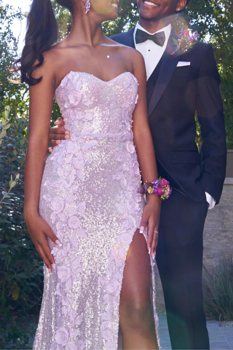 Classy Lilac Sequin Strapless Mermaid Sweetheart Neck Slit Long Evening Dress Prom Dresses