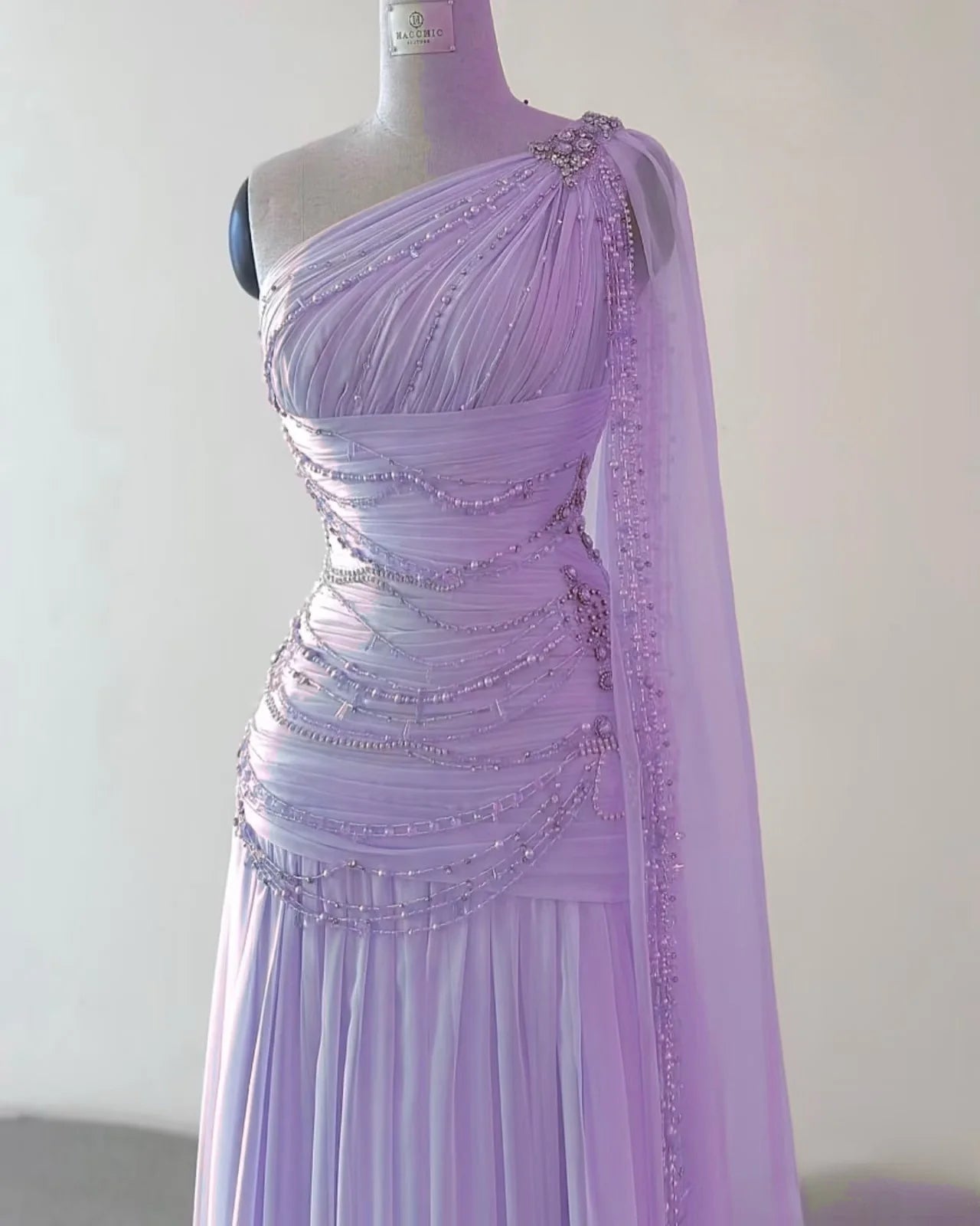 Classy Pink Chiffon With Beaded One Shoulder A Line Evening Gown Prom Dresses With Drag