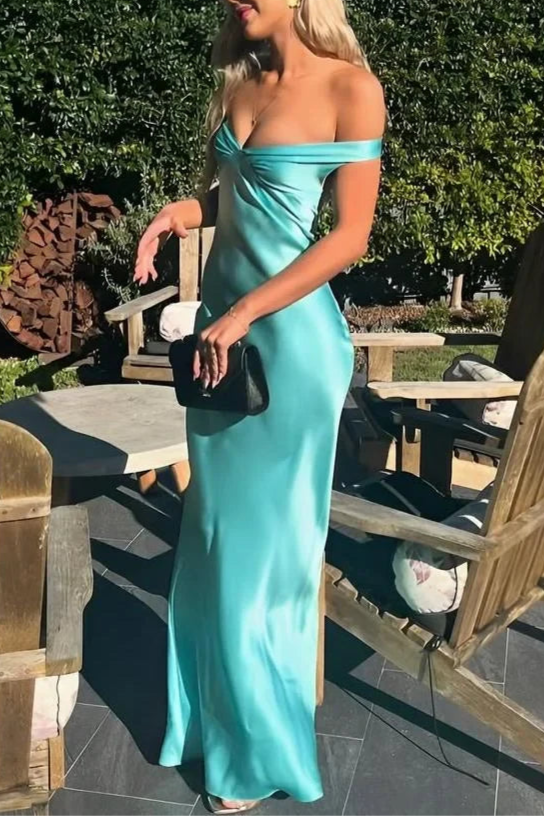 Classy Yellow Satin Open Back Mermaid Off The Shoulder Long Evening Dress Prom Dress