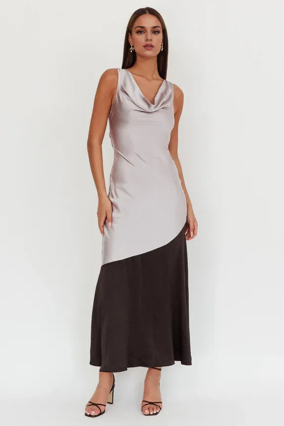 Cowl Neck Drape Back With Tie Smoke Maxi Homecoming Dress Prom Dress