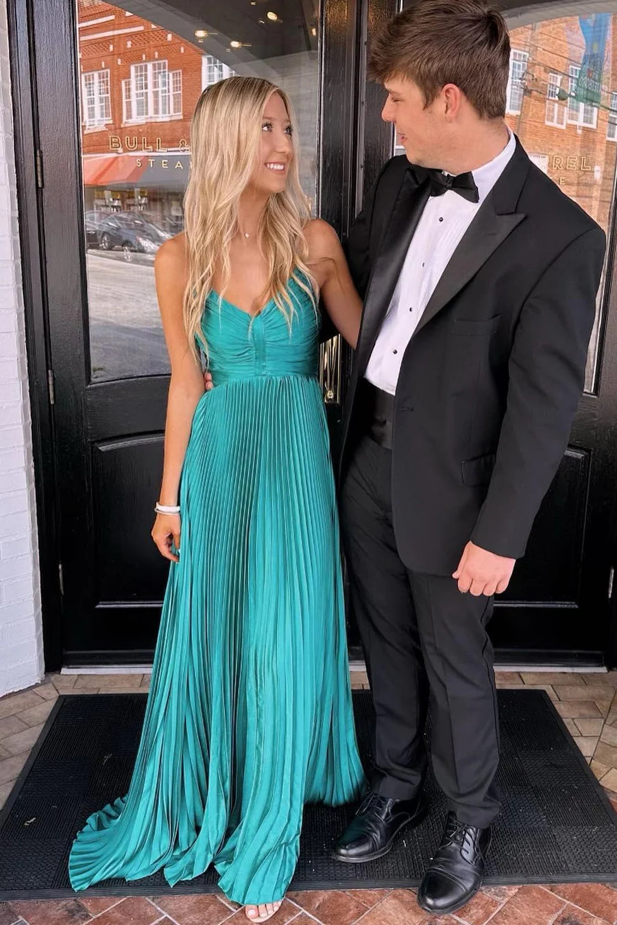 Tie-Up Fashion Spaghetti Strap Ruffled A-Line High Waist Formal Prom Dress