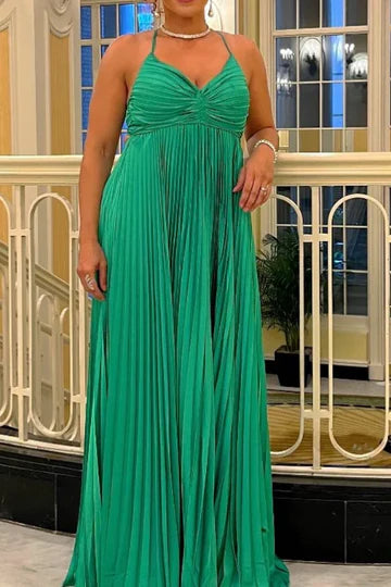 Tie-Up Fashion Spaghetti Strap Ruffled A-Line High Waist Formal Prom Dress